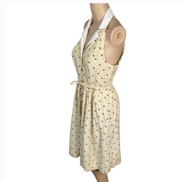 Anthropologie Cream Polka-Dot Midi Dress with Tie Waist - Picture 4 of 4